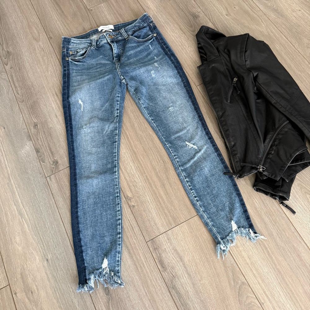 Pistola Jeans Audrey Mid Rise Side Stripe Distressed Raw Hem Jeans 27